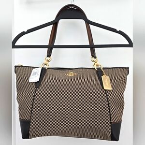 COACH Black/Beige Jacquard and Leather Ava Legacy Tote NWT